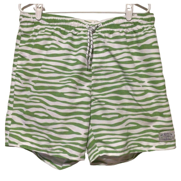 Shein Big Wave Fun Surf Club Men’s Swim Trunks Green Zebra Stripe Size XL Shorts - Picture 1 of 3
